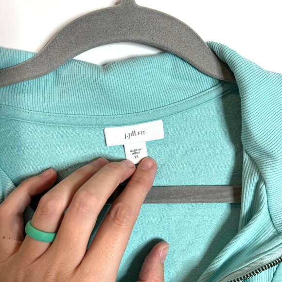 J. Jill Fit Aqua Blue Quarter Zip Pullover Sweater Athleisure Plus Size 2X - Picture 2 of 5